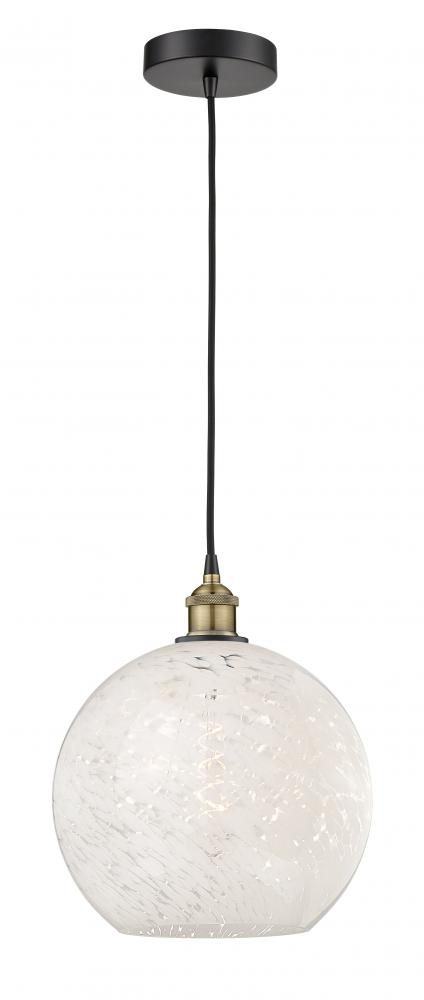 White Mouchette - 1 Light - 12 inch - Black Antique Brass - Cord Hung - Mini Pendant