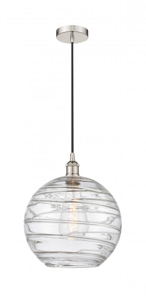 Athens Deco Swirl - 1 Light - 12 inch - Polished Nickel - Cord hung - Mini Pendant