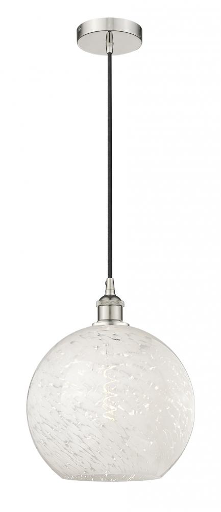 White Mouchette - 1 Light - 12 inch - Polished Nickel - Cord Hung - Mini Pendant