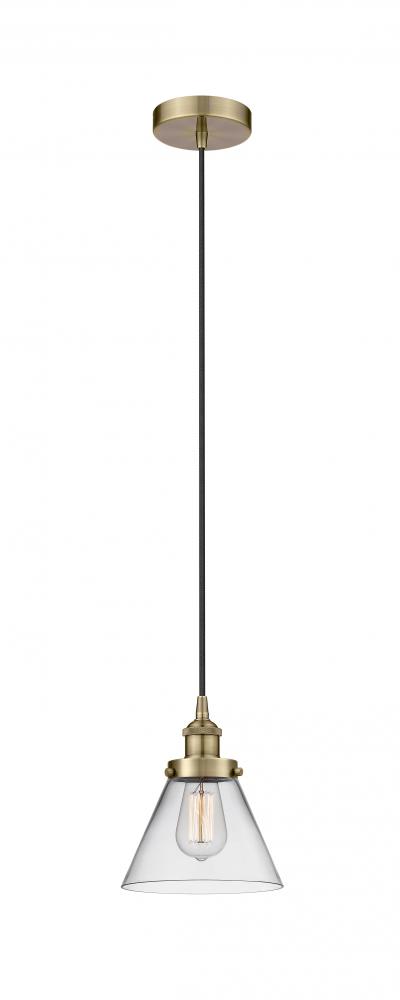 Cone - 1 Light - 8 inch - Antique Brass - Cord hung - Mini Pendant