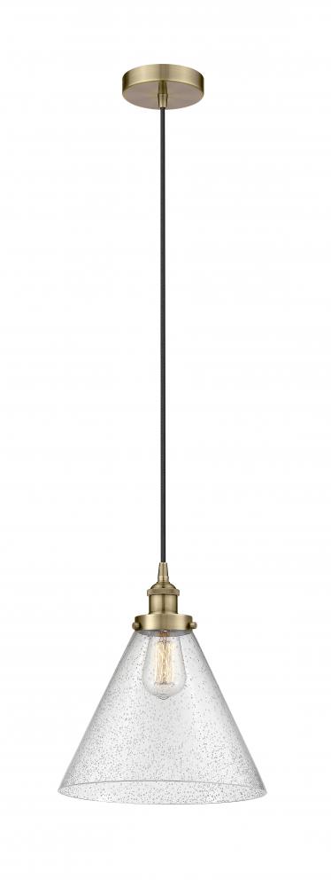 Cone - 1 Light - 12 inch - Antique Brass - Cord hung - Mini Pendant