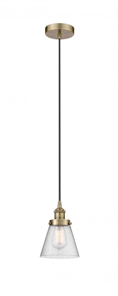 Cone - 1 Light - 6 inch - Antique Brass - Cord hung - Mini Pendant