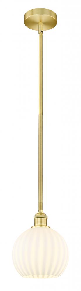 White Venetian - 1 Light - 8 inch - Satin Gold - Stem Hung - Mini Pendant