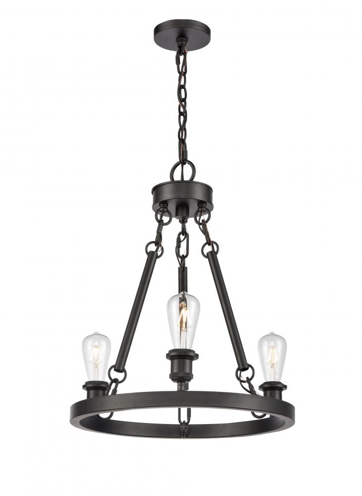 Saloon - 3 Light - 20 inch - Matte Black - Chain Hung - Mini Chandelier