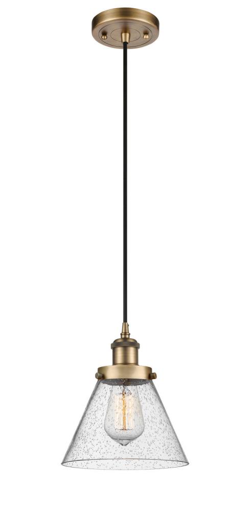 Cone - 1 Light - 8 inch - Brushed Brass - Cord hung - Mini Pendant
