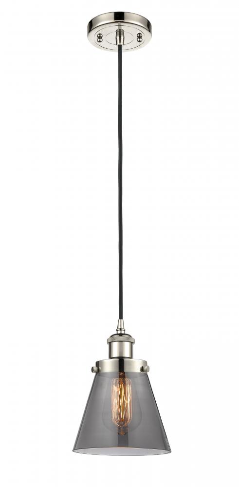 Cone - 1 Light - 6 inch - Polished Nickel - Cord hung - Mini Pendant
