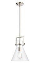 Innovations Lighting 411-1S-SN-10CL - Newton Cone - 1 Light - 10 inch - Brushed Satin Nickel - Stem Hung - Mini Pendant