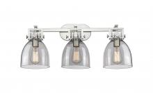 Innovations Lighting 411-3W-SN-G412-7SM - Newton Bell - 3 Light - 27 inch - Satin Nickel - Bath Vanity Light
