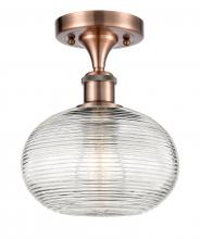 Innovations Lighting 516-1C-AC-G555-8CL - Ithaca - 1 Light - 8 inch - Antique Copper - Semi-Flush Mount