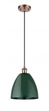 Innovations Lighting 516-1P-AC-MBD-9-GR - Plymouth - 1 Light - 9 inch - Antique Copper - Cord hung - Mini Pendant