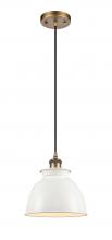 Innovations Lighting 516-1P-BB-M14-W - Adirondack - 1 Light - 8 inch - Brushed Brass - Cord hung - Mini Pendant