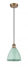 Innovations Lighting 516-1P-BB-MBD-75-SF - Plymouth - 1 Light - 8 inch - Brushed Brass - Cord hung - Mini Pendant