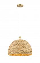 Innovations Lighting 516-1P-SG-RBD-16-NAT - Woven Rattan - 1 Light - 16 inch - Satin Gold - Multi Pendant