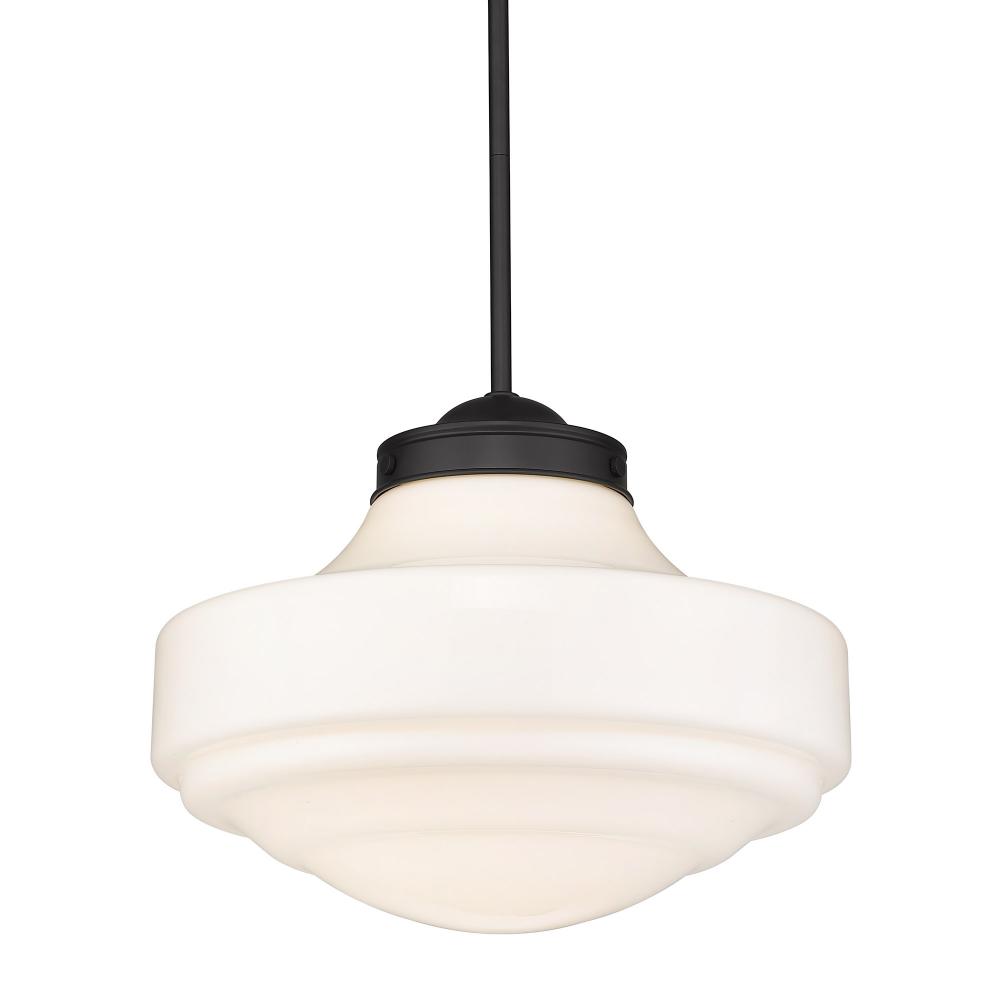 Ingalls Large Pendant in Matte Black with Vintage Milk Glass Shade