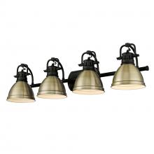 Golden 3602-BA4 BLK-AB - Duncan BLK 4 Light Bath Vanity in Matte Black with Aged Brass Shade