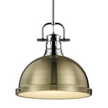 Golden 3604-L CH-AB - Duncan 1-Light Pendant with Rod in Chrome with Aged Brass