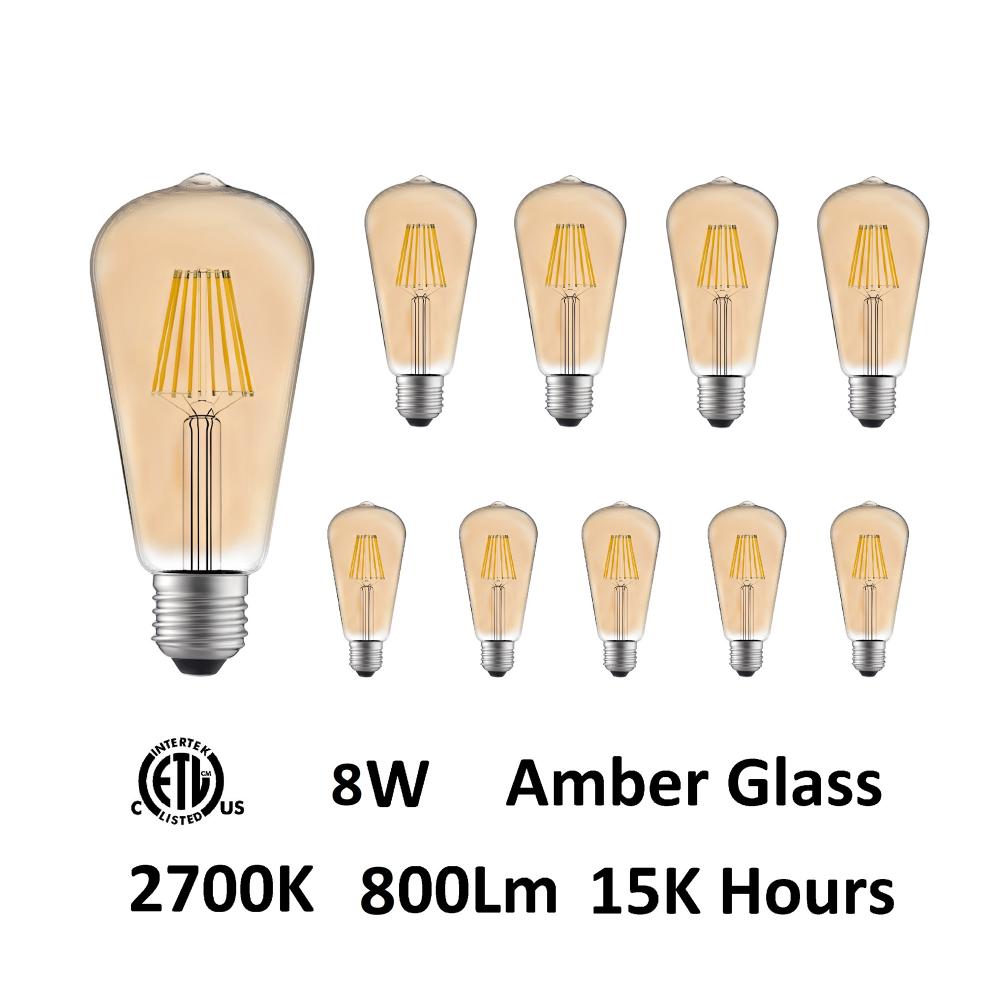 ST19 Warm White 2700K LED 8W Light Bulb (Set of 10)