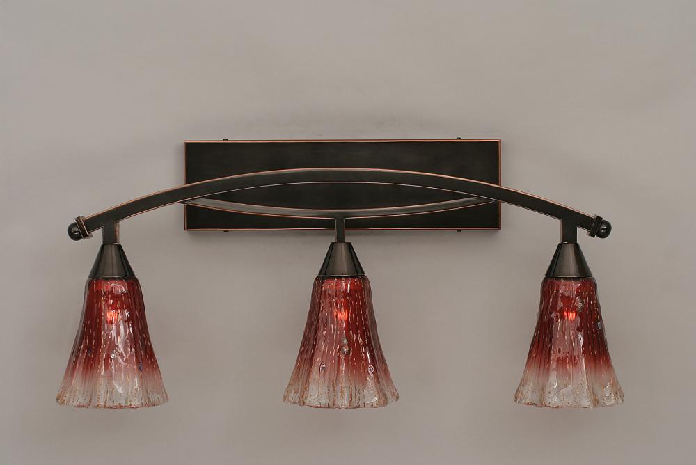 Three Light Black Copper Raspberry Crystal Glass Vanity