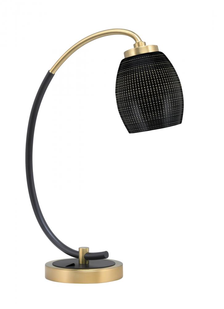 Desk Lamp, Matte Black & New Age Brass Finish, 5" Black Matrix Glass