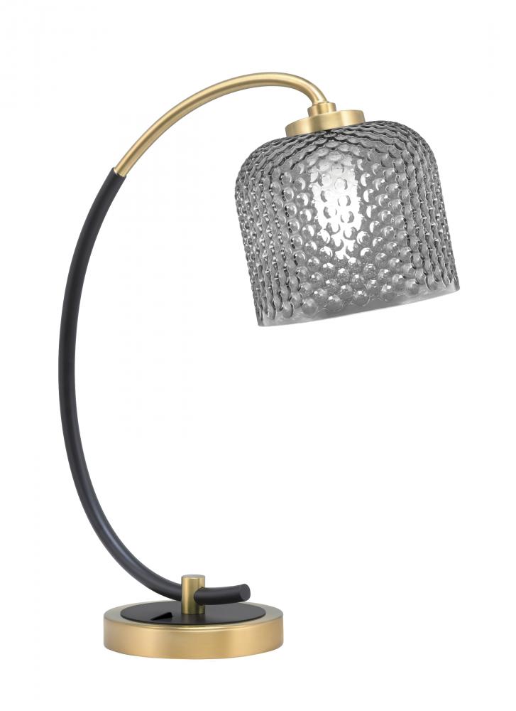 Desk Lamp, Matte Black & New Age Brass Finish, 6" Smoke Textured Glass