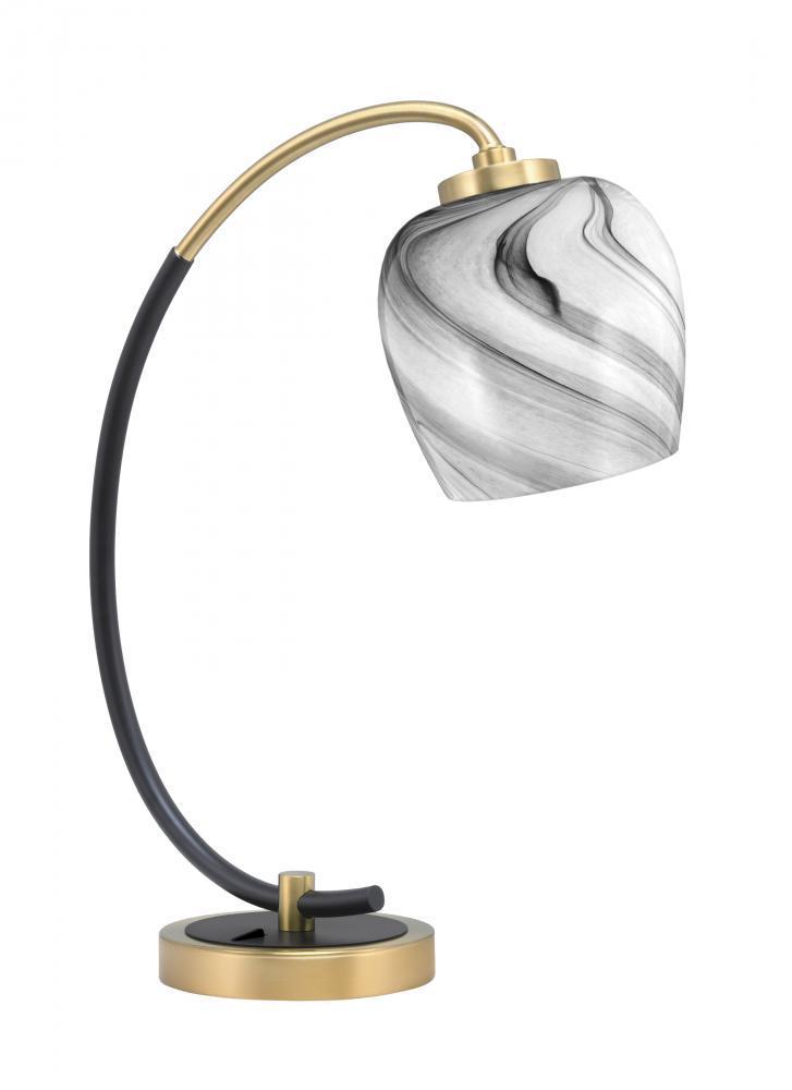 Desk Lamp, Matte Black & New Age Brass Finish, 6" Onyx Swirl Glass