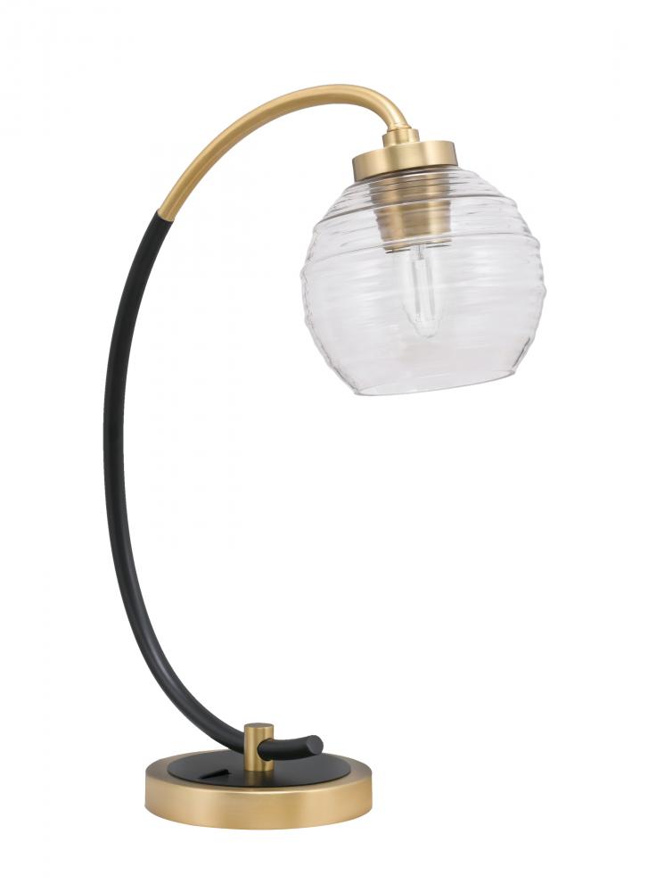 Desk Lamp, Matte Black & New Age Brass Finish, 6" Clear Bubble Glass