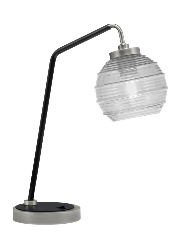 Desk Lamp, Graphite & Matte Black Finish, 6" Clear Ribbed Glass
