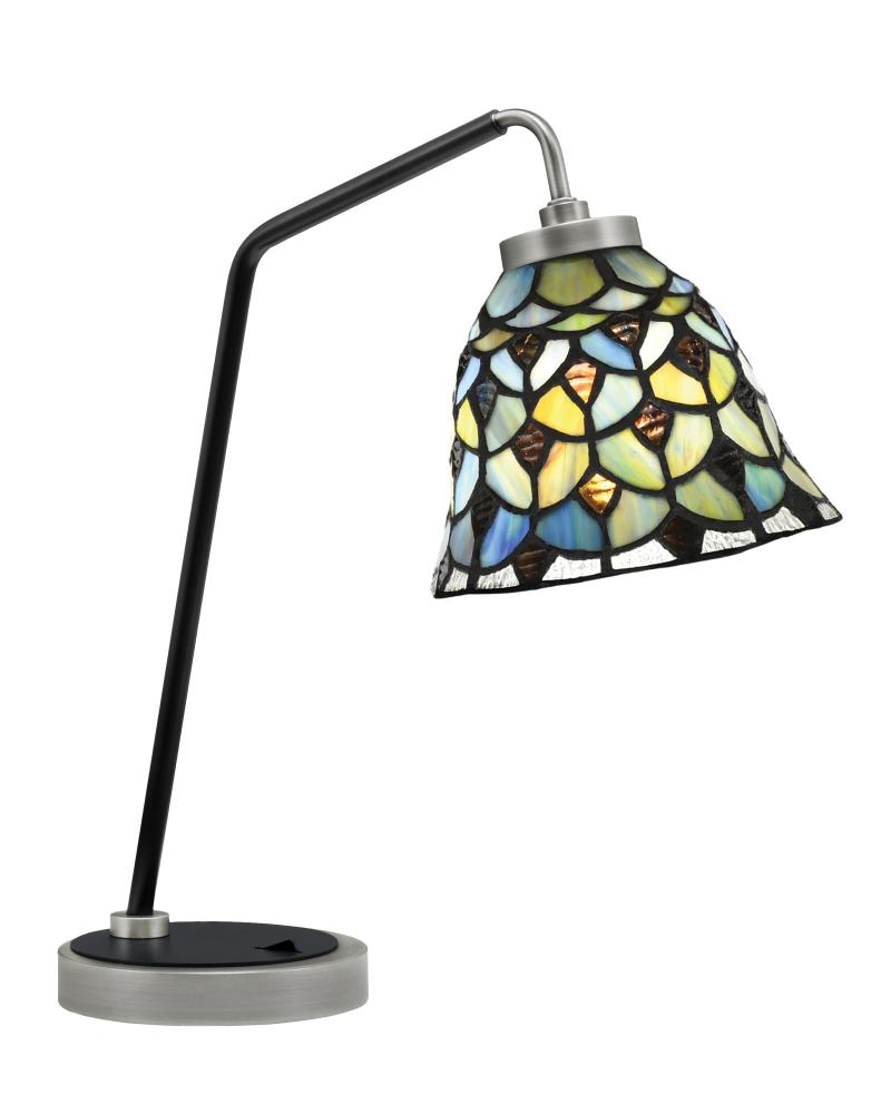 Desk Lamp, Graphite & Matte Black Finish, 7" Crescent Art Glass