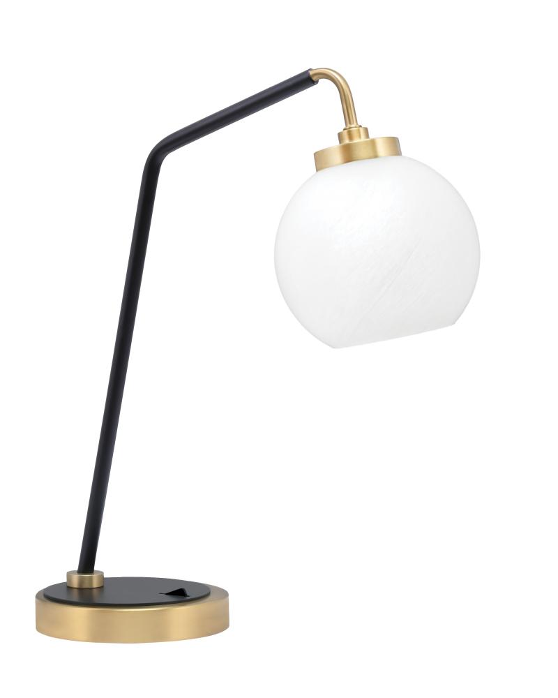 Desk Lamp, Matte Black & New Age Brass Finish, 5.75" White Marble Glass