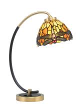 Toltec Company 57-MBNAB-9465 - Desk Lamp, Matte Black & New Age Brass Finish, 7" Amber Dragonfly Art Glass