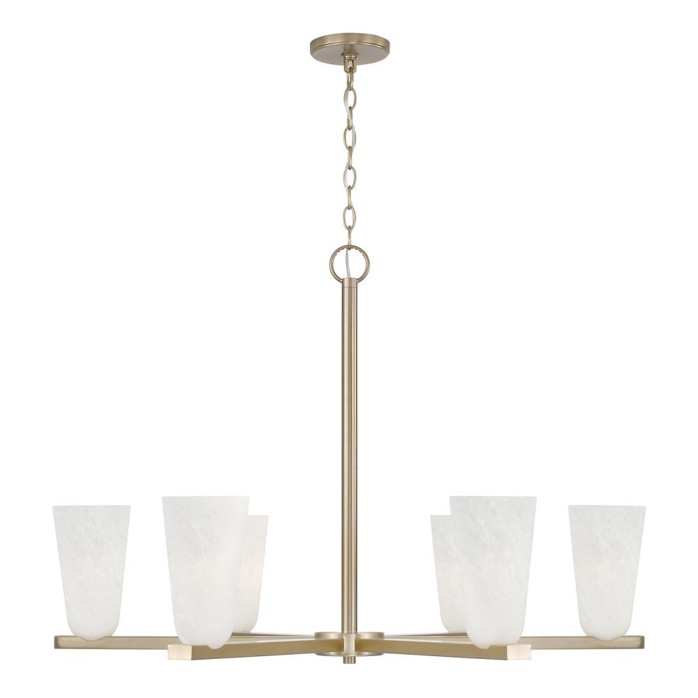 6-Light Chandelier in Matte Brass with Faux Alabaster Glass