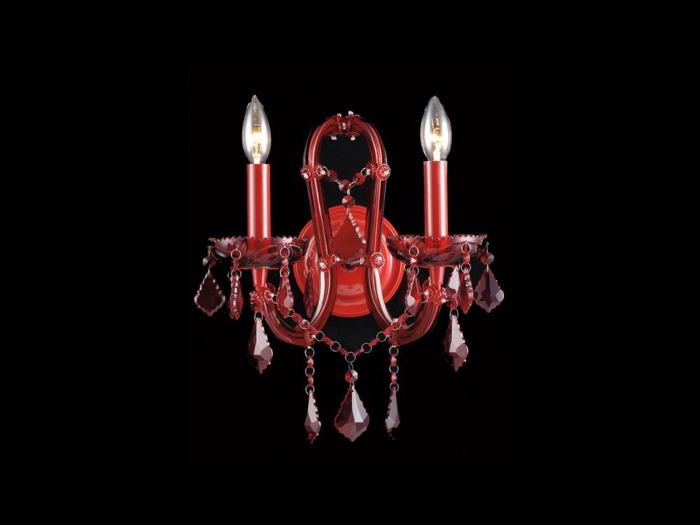 Crimson Blvd. 2 Light Red Crystal Wall Sconce