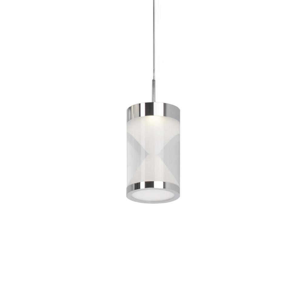 Single LED Pendant Modern Clear Acrylic Cylinder with Interior Frosted Hourglass Design with Chrome