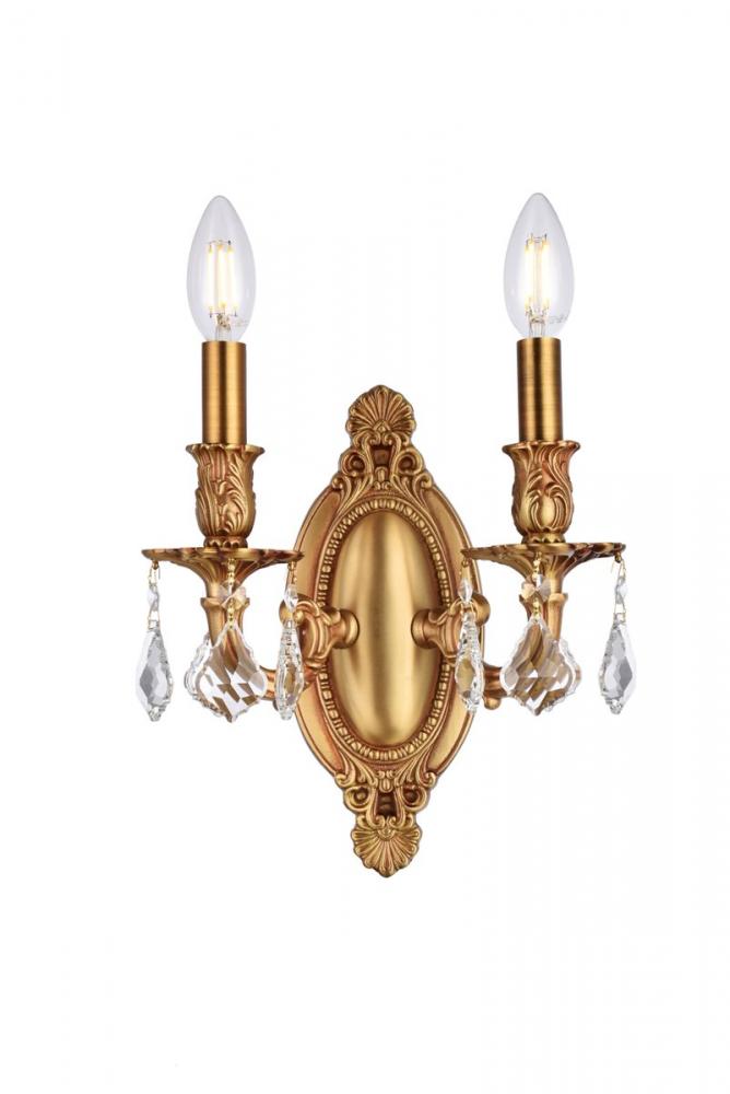 Rosalia 2 Light French Gold Wall Sconce Clear Royal Cut Crystal