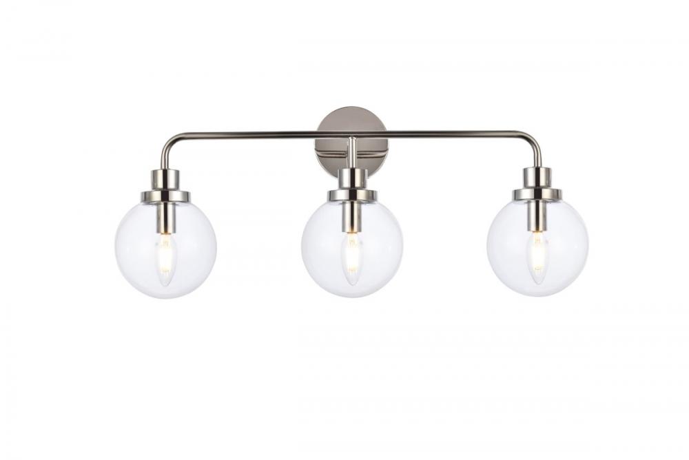 Hanson 3 lights bath sconce in polished nickel with clear shade