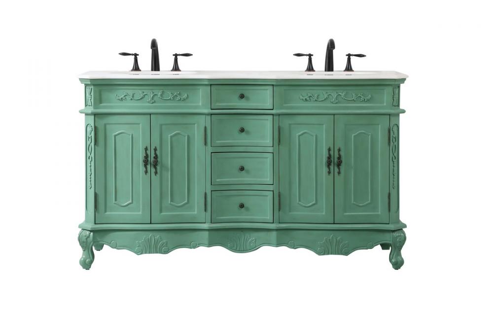 60 Inch Double Bathroom Vanity in Vintage Mint