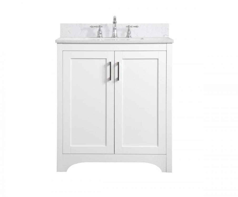 30 inch Single Bathroom Vanity in White with Backsplash