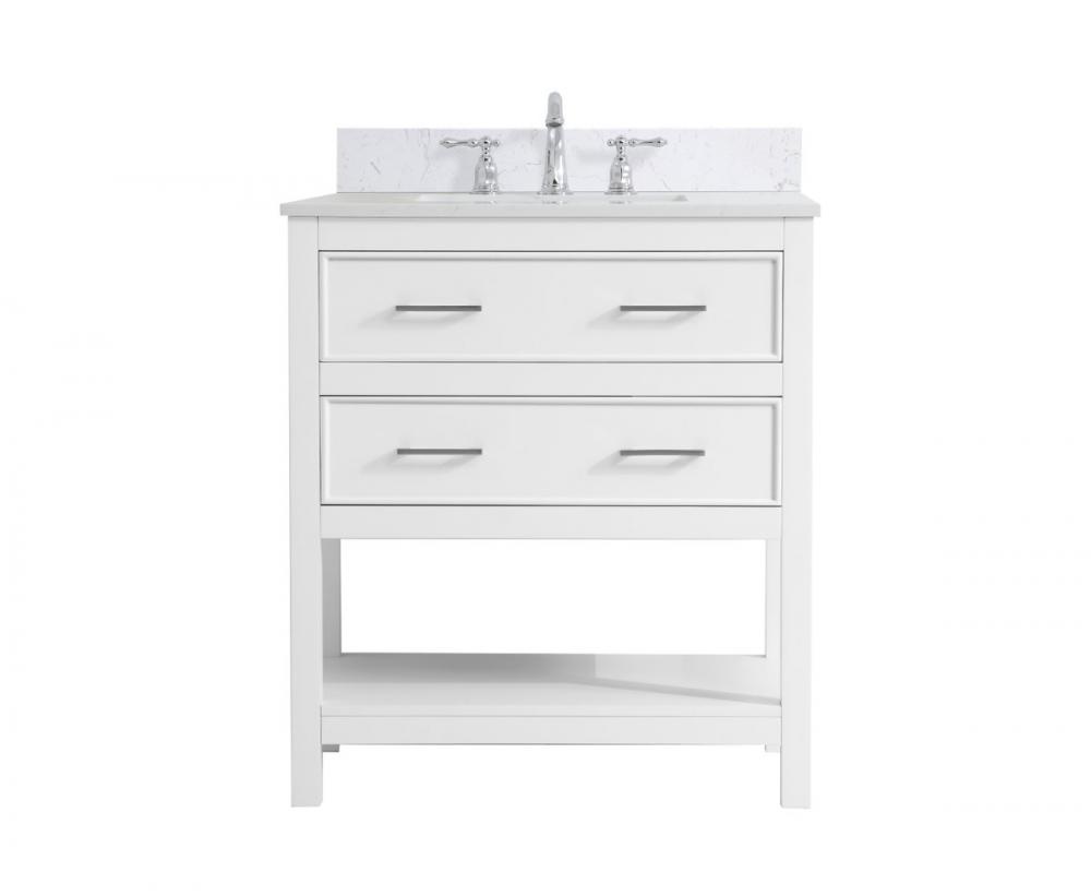 30 inch Single Bathroom Vanity in White with Backsplash