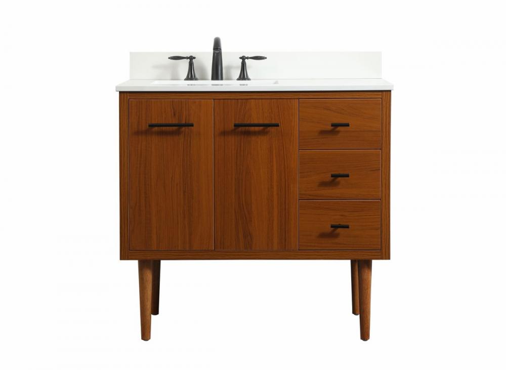 36 inch Single bathroom vanity in teak with backsplash