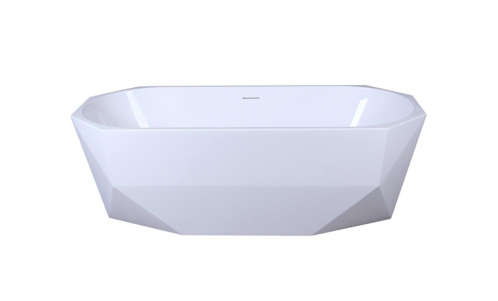 67 Inch Soaking Diamond Style Bathtub in Glossy White