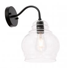 Elegant LD6192BK - Pierce 1 Light Black and Clear Seeded Glass Wall Sconce