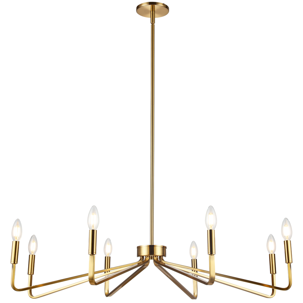 8 Light Incandescent Chandelier, Aged Brass