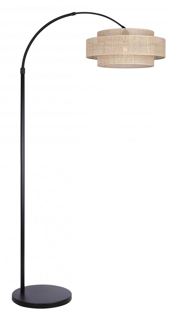 BELLAMY 82 in. Matte Black Floor Lamp with Natural Rattan Shade and 3 Way Switch