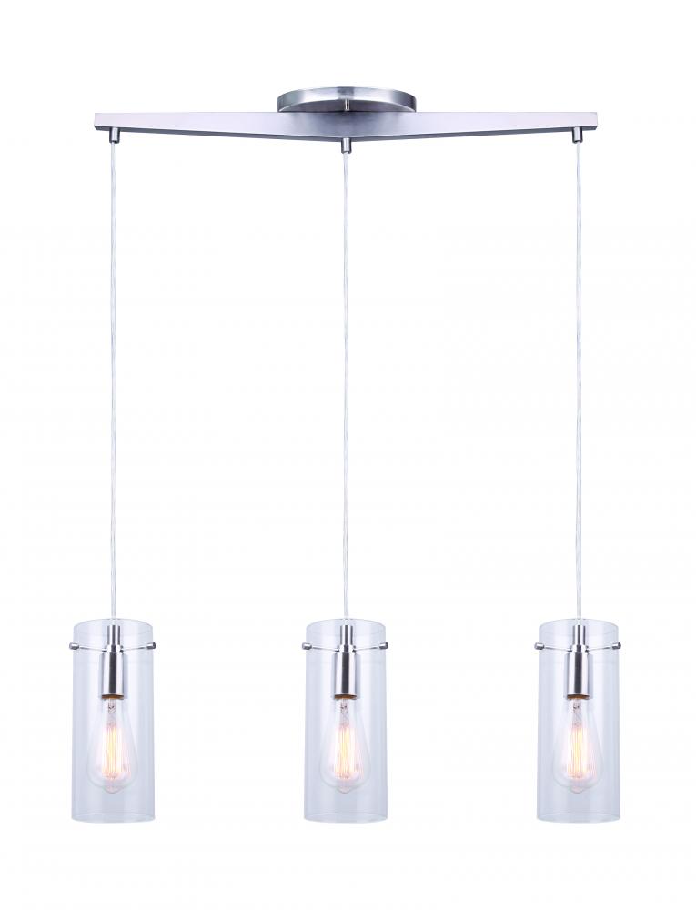 JONI, 3 Lt Pendant, Clear Glass, 100W Type A, 29.875" W x 19 - 61" H x 4.5" D