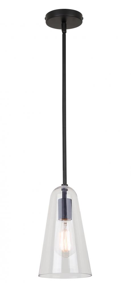 LUISA 60-Watt 1 Light Black Mid Century Modern Pendant with Clear Glass Shade