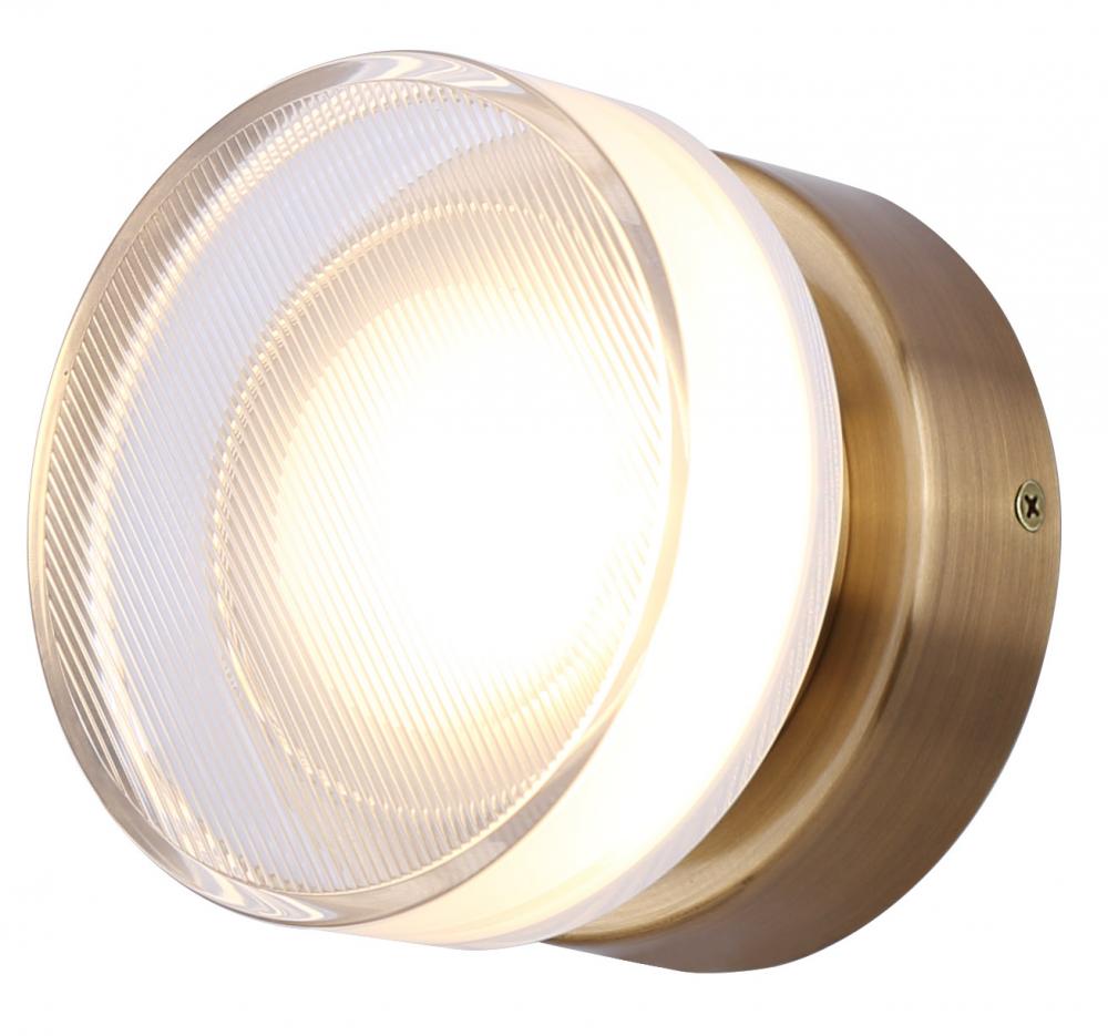 BENNI 5.375 in. 1 Light Gold Integrated LED Wall Light with Clear Acrylic Shade