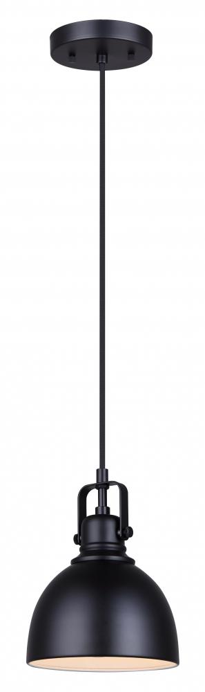 Polo 60-Watt 1 Light Matte Black Contemporary Pendant with Black Metal Shade