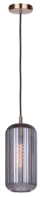 Canarm IPL1250A01GD-SR - Malek 1-Light Corded Pendant, Gold Finish with Ribbed Smoked Glass