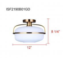 Canarm ISF2190B01GD - 1 Lt Semi-Flush, Flat Opal Ribbed Glass, 60W Type A, 12inch W x 8.25inch H