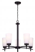 Canarm ICH326A05BK - Portia, ICH326A05BK, MBK Color, 5 Lt Chandelier, Flat Opal Glass, 60W Type A, 22" W x 21" H